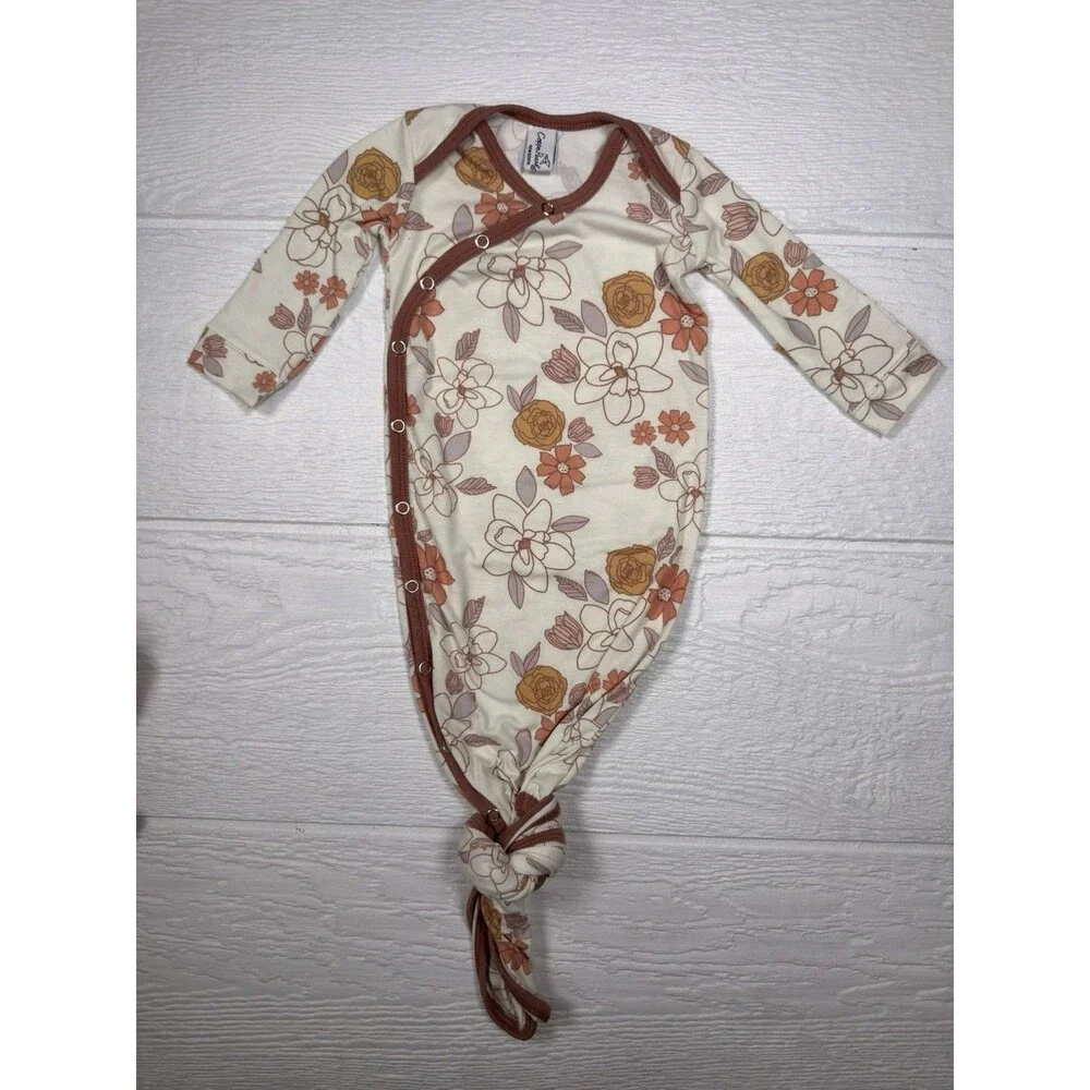 Copper Pearl Newborn Baby Knotted Gown Set Camel Ferra Floral Sleeper 2pc
